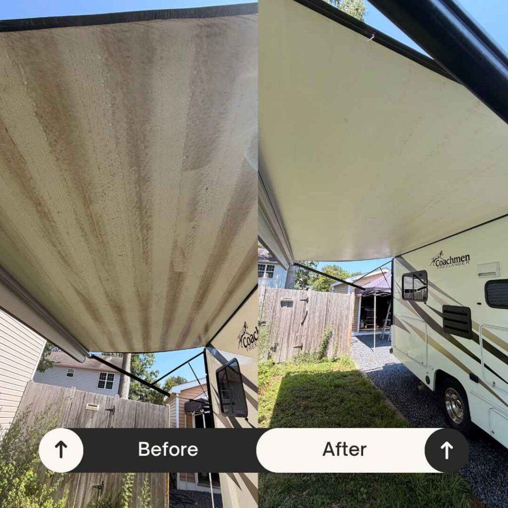 RV camper awning cleaning before and after